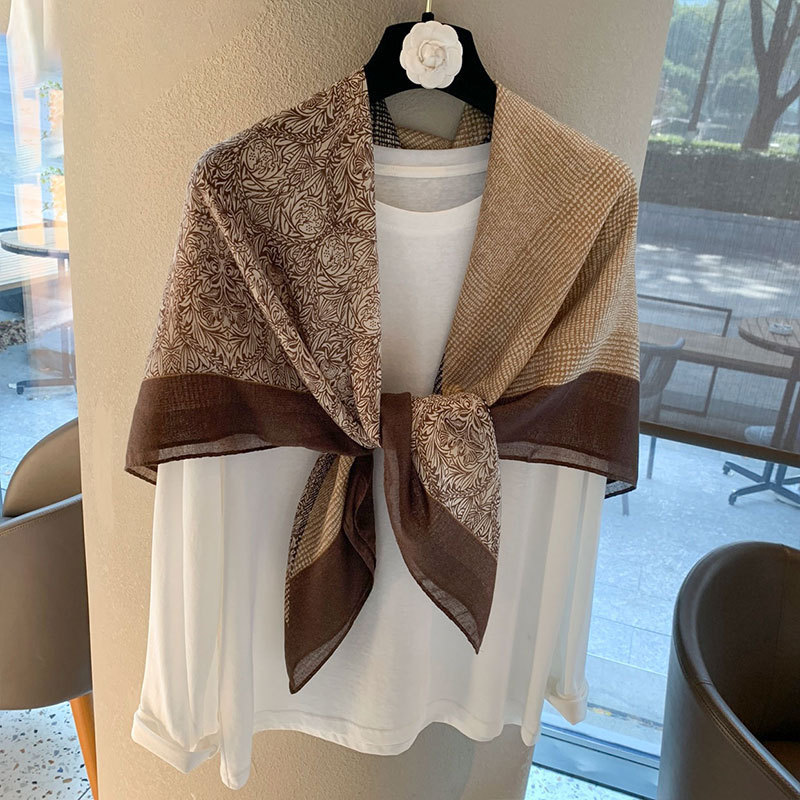 【110*110 versatile sunscreen shawl】printed square scarf for women, summer silk-cotton scarf