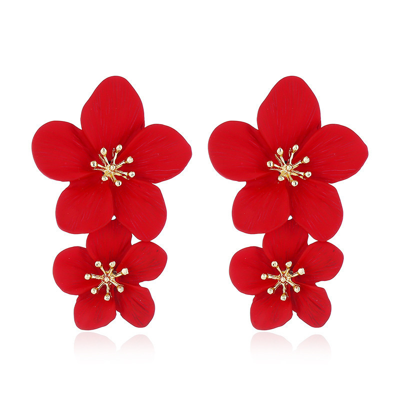 Bohemian Style Double Flower Earring Necklace Set Fresh Baked Paint Flower Jewelry Accessories