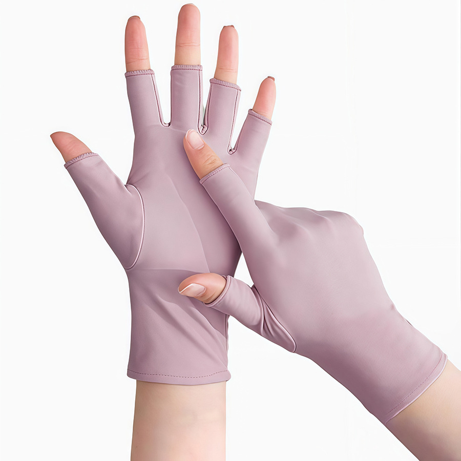 Sunscreen Gloves for Men and Women Thin Ice Silk Breathable Driving Riding Fishing Half Finger Tea Picking Nail Art Leakage 25 Fingers