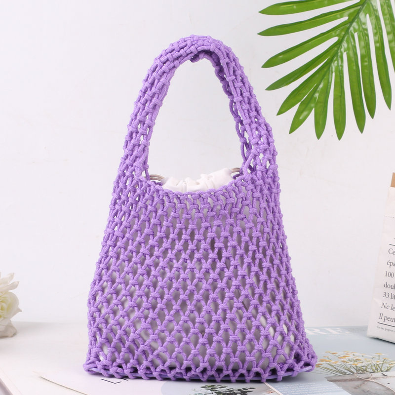 Daily simple cotton mesh handbag, hollow woven handbag, fresh colorful woven handbag