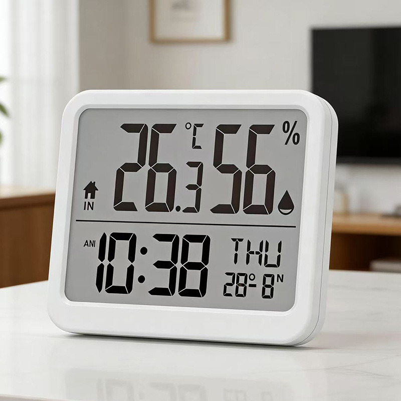 Indoor Outdoor Thermometer Hygrometer Detection Electronic Clock Multi-function Temperature Meter Household Electronic Digital Clock Perpetual Calendar