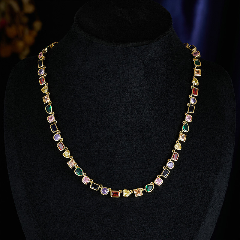 Wind earring necklace women's simple inlaid colored zircon irregular geometric necklace set