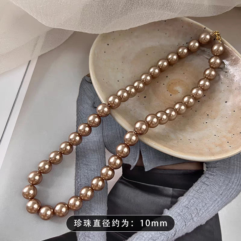 Swarovski Champagne Color Pearl Necklace for Women, Small Clavicle Chain, Sweater Chain, Neck Chain Elegant
