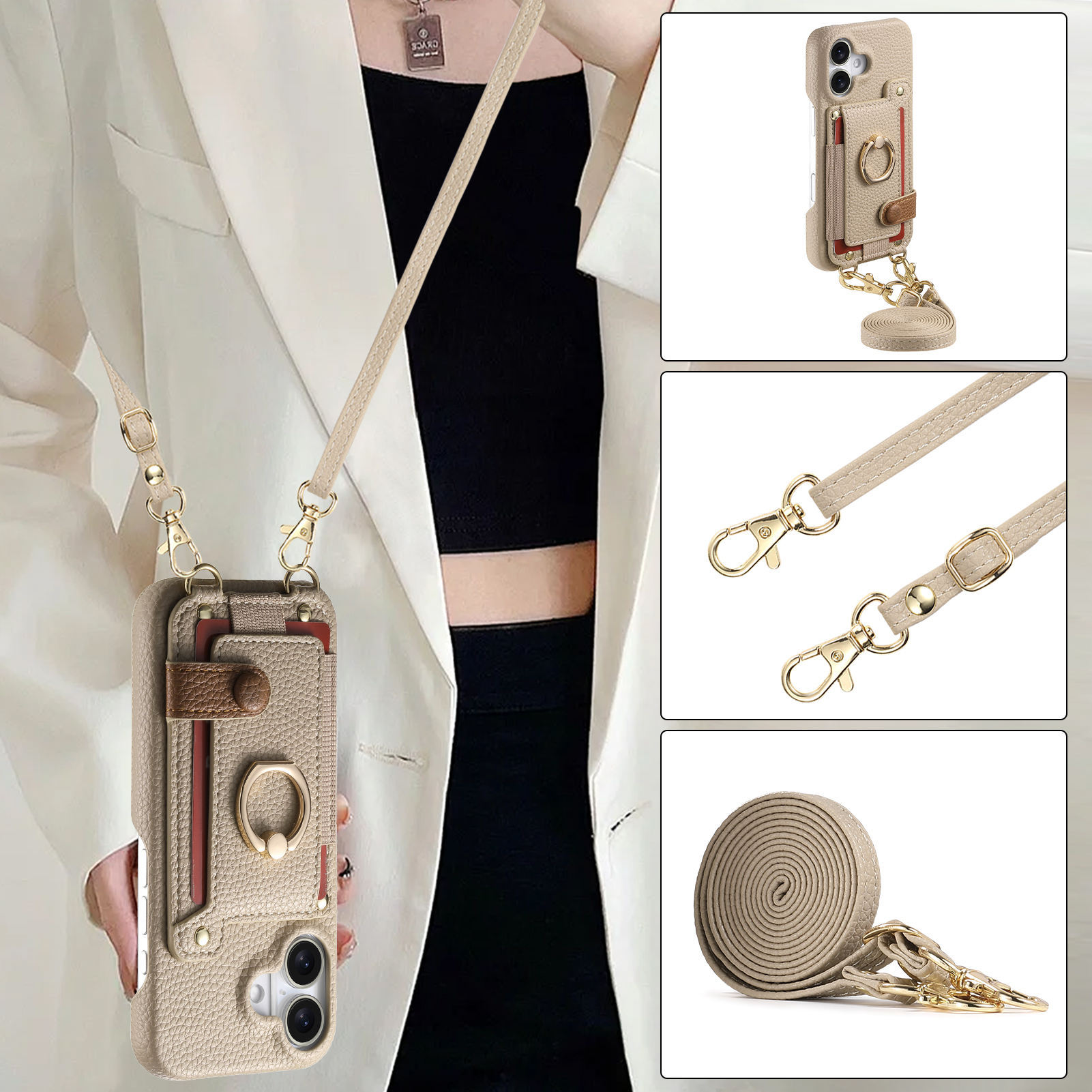 For Apple 18 crossbody phone case long lanyard card slot storage iPhone18 phone leather case 12 anti-drop case 11