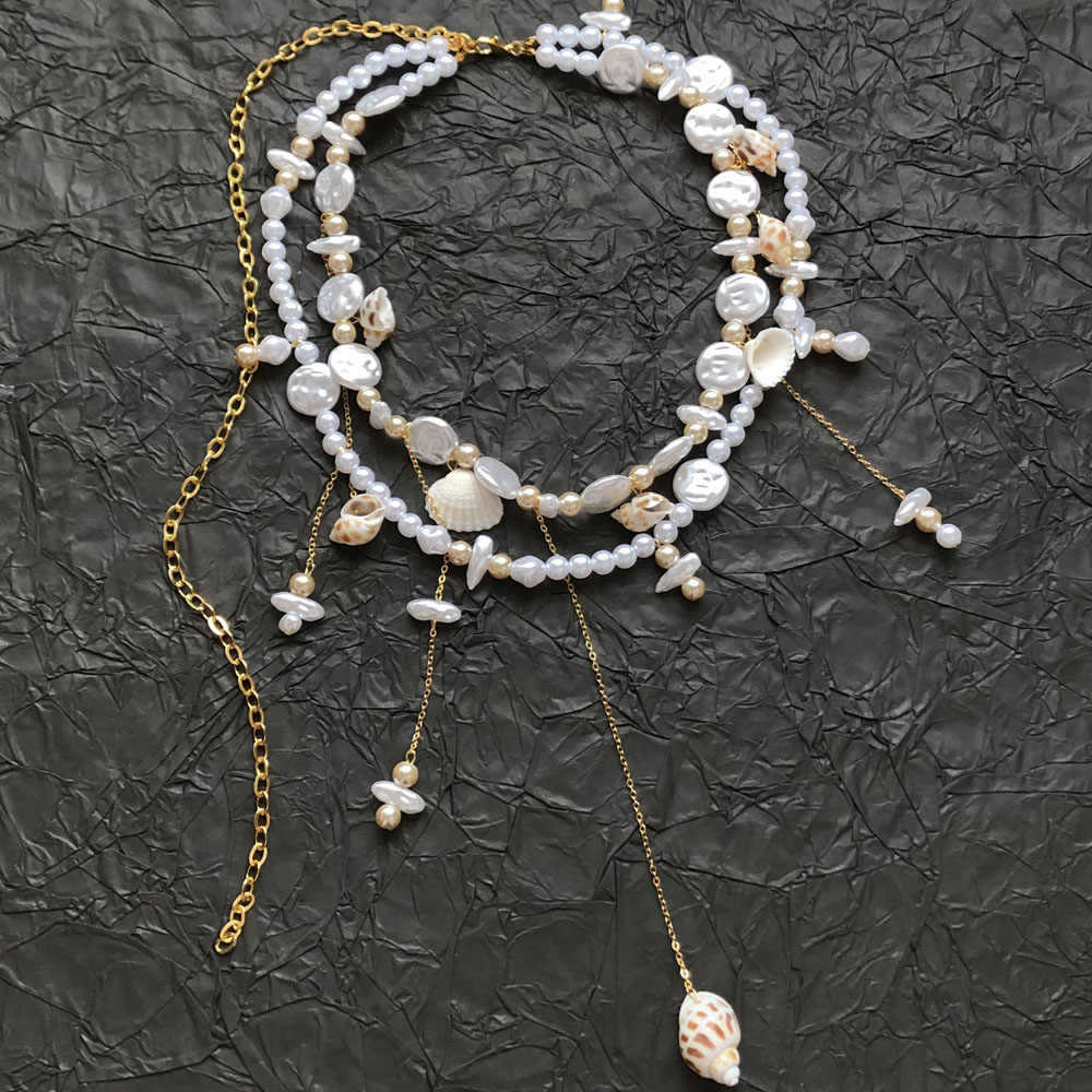 Beach Sand Pearl Shell Conch Tassel Double Layer Waist Chain Casual Vacation Style Small Waist Belt Decoration Women