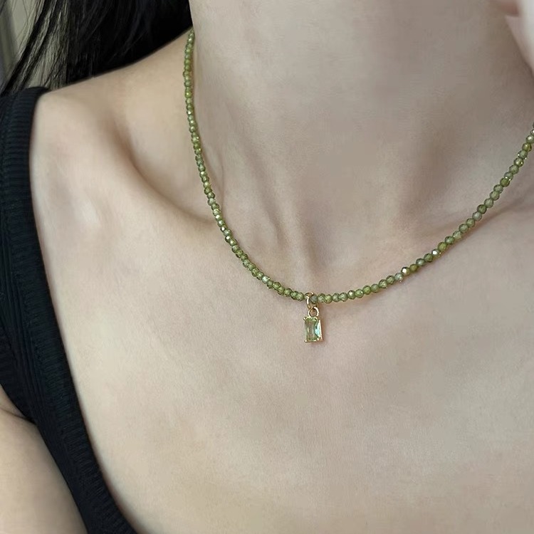 Yuanyou spring summer new mung bean olive cut natural zirconia super flash collarbone chain simple necklace