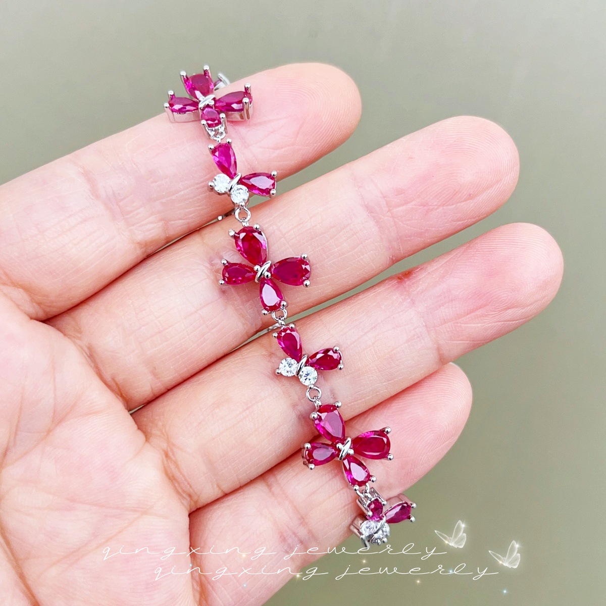 Butterfly Olive Green Zirconia Bracelet Exquisite Red Corundum Light Sea Blue Spinel Hand Jewelry