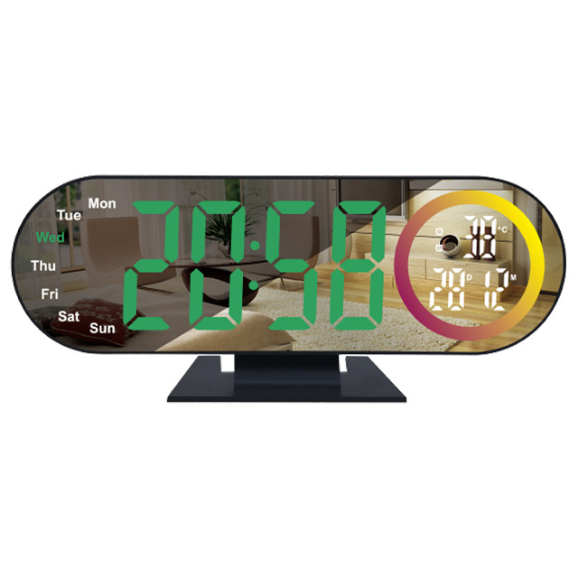 Desktop Color Screen Fantasy LED Digital Display Desktop Mirror Electronic Night Light Color Changing Living Room Silent Clock with Temperature
