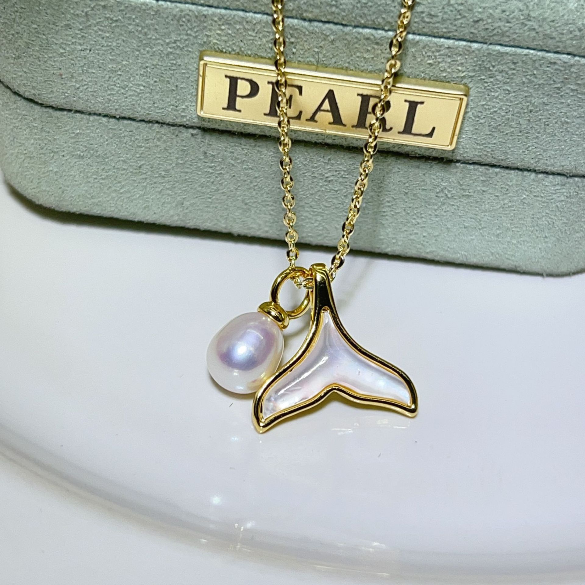 Natural Freshwater Pearl Pendant Necklace Summer Necklace Wrapped 18K Gold
