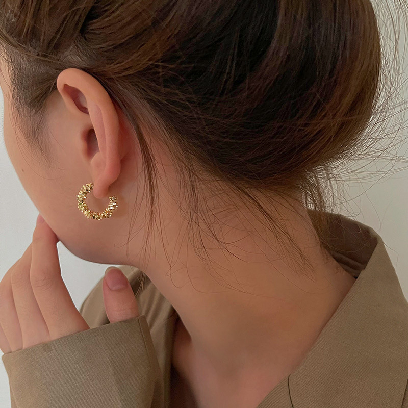 S925 silver needle cauliflower metal ear hoop women ear studs small earrings ear accessories