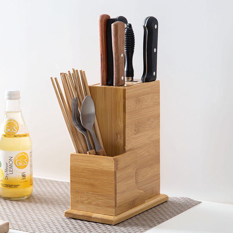 Bamboo knife holder, multifunctional kitchen storage rack for knives, countertop knife block
