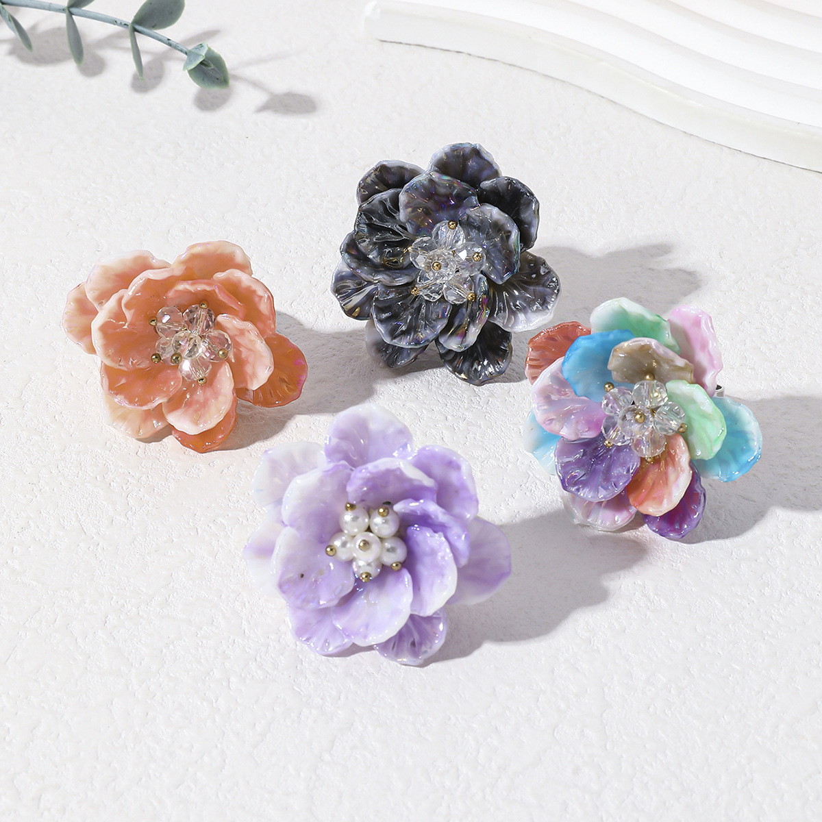 High-quality fresh and sweet colorful resin petal flower dopamine adjustable ring