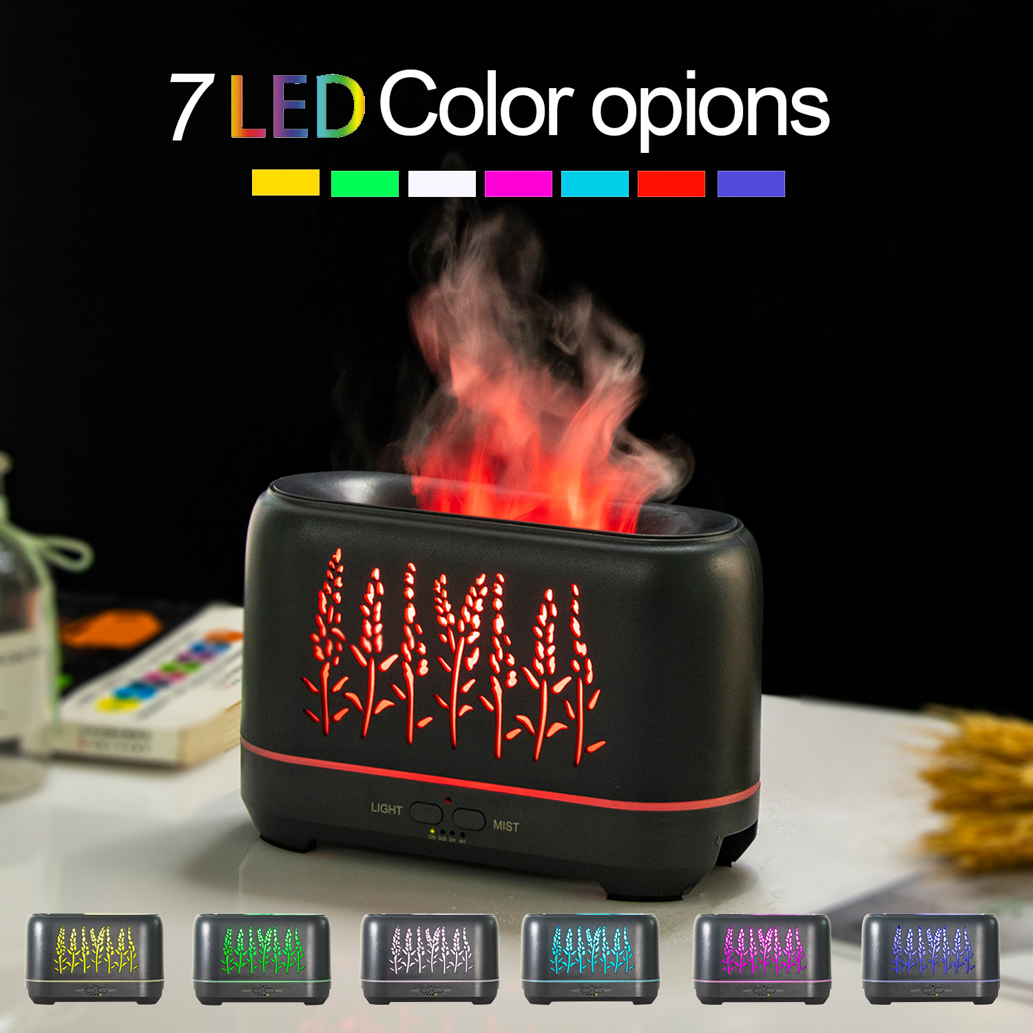 200ml New Product Wood Grain Hollow Wheat Ear Flame Humidifier Home Flame Essential Oil Aromatherapy Diffuser Product