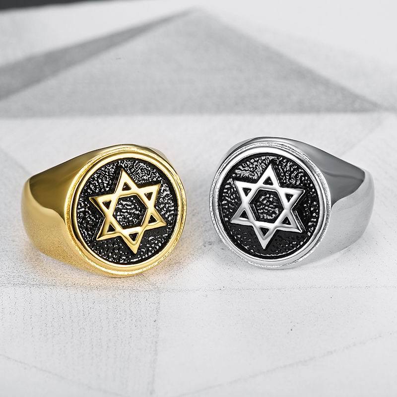 New Accessory Six-Pointed Star Ring Stainless Steel Men's Finger Ring