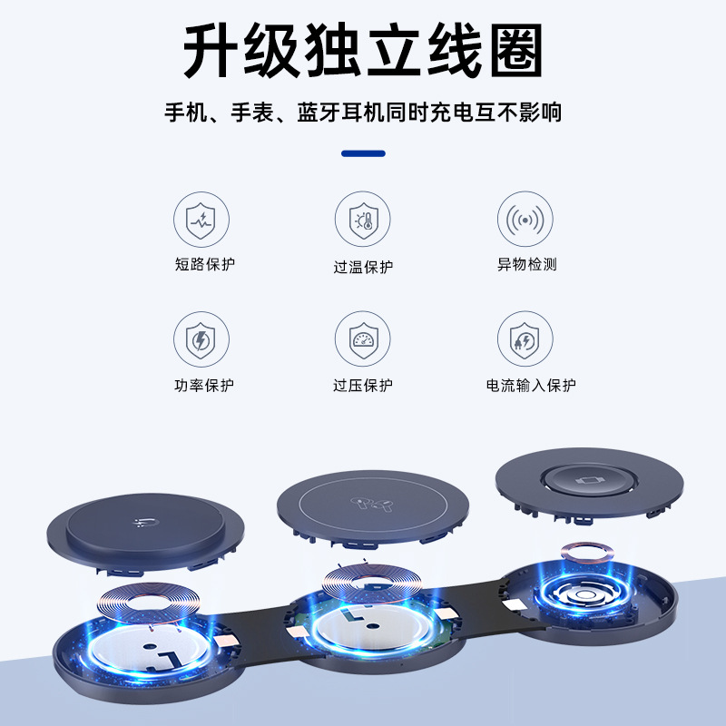Magnetic Wireless Charger Three-in-One with Watch 15W Foldable Multifunctional Charger 15W Fast Charging
