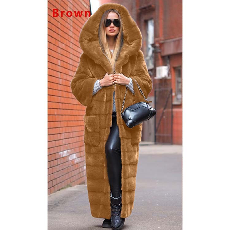 New autumn fashion faux fur jacket hooded cotton-padded jacket thickened and lengthened plush women's coat trench coat eco-friendly fur