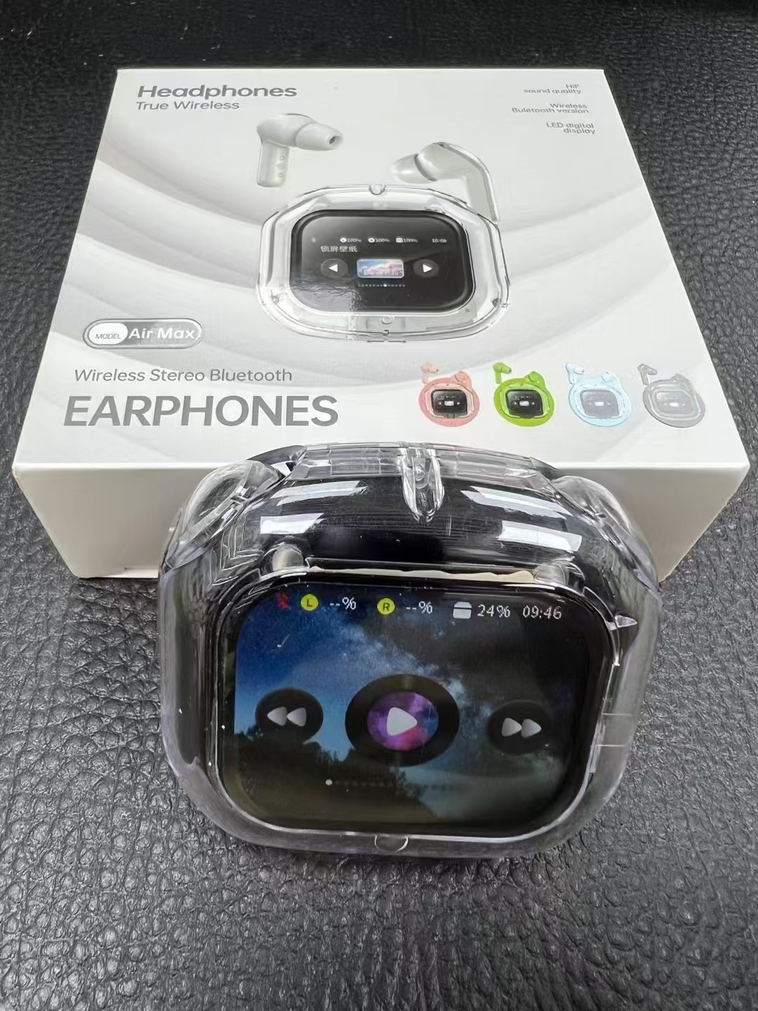AIR MAX Bluetooth Earphones LCD Touch Color Screen In-ear Transparent Noise Reduction Ultra-long Battery Life Sports Earphones
