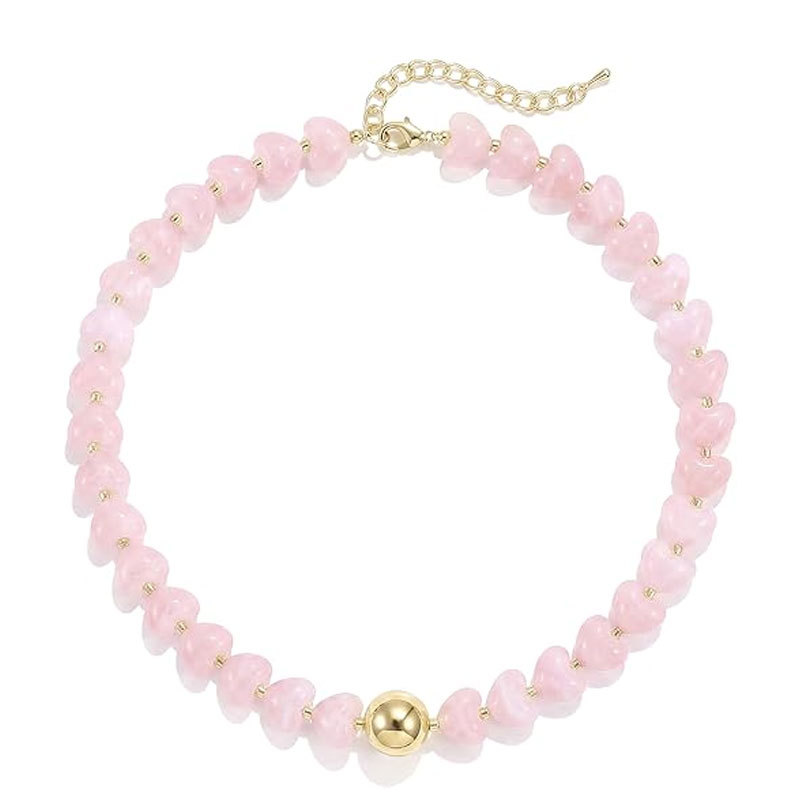 Colorful Heart Shaped Beaded Necklace Women Cute Acrylic Adjustable Jewelry Necklace