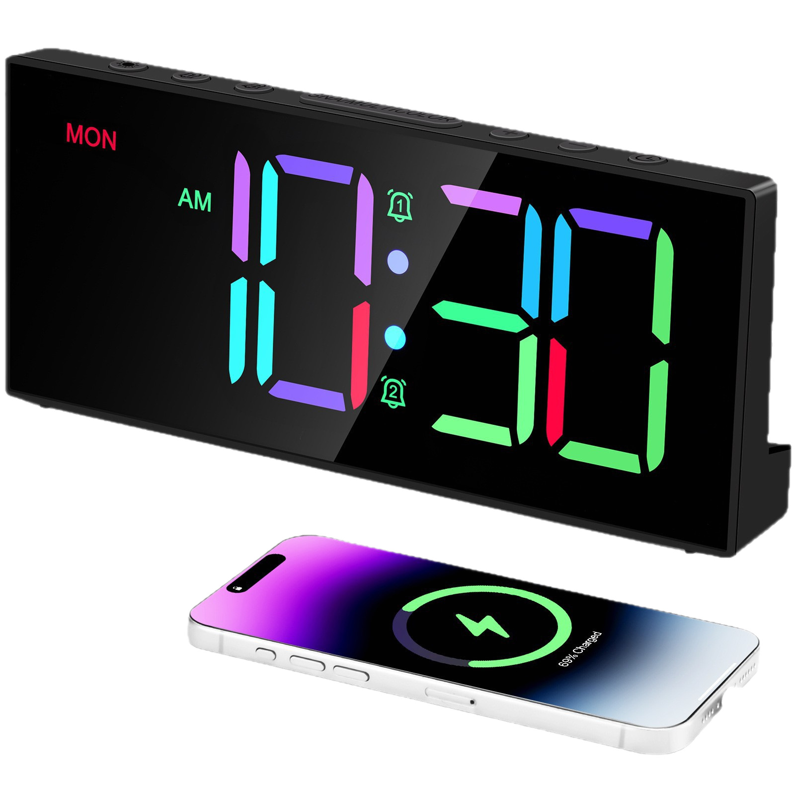 Colorful LED electronic clock RGB digital display clock office living room European decoration seven-color