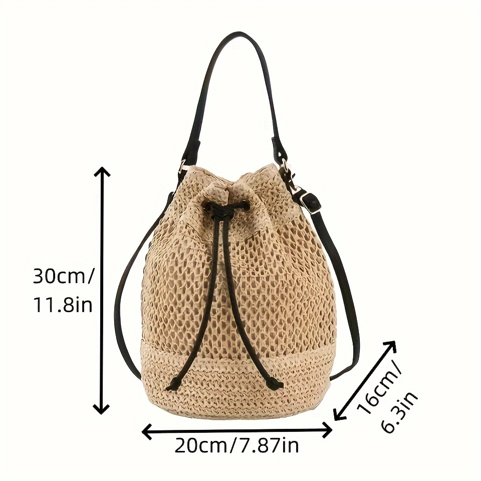 New Straw Bag Handwoven Bag Large Capacity Bucket Bag Vacation Beach Bag Crossbody Tote Bag Women's