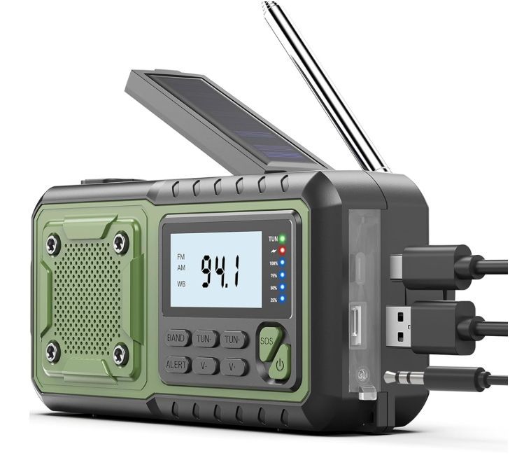 Multifunctional outdoor emergency solar hand-crank power generation radio disaster reading light flashlight power bank