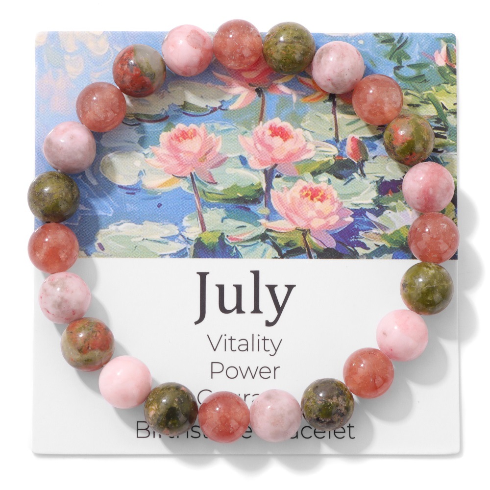 Twelve-month flower bracelet 8mm stone beads amethyst elastic unisex bracelet