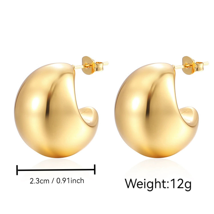 Round stainless steel hollow earrings, oval for women, electroplated 18K earrings earrings