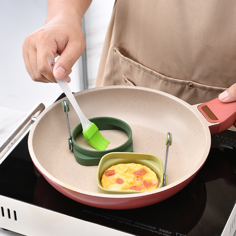 Food Grade Silicone Double-Sided Usable Square and Round Integrated 304 Handle Egg Frying Pan Dual-Use Egg Frying Pan Pancake Mold