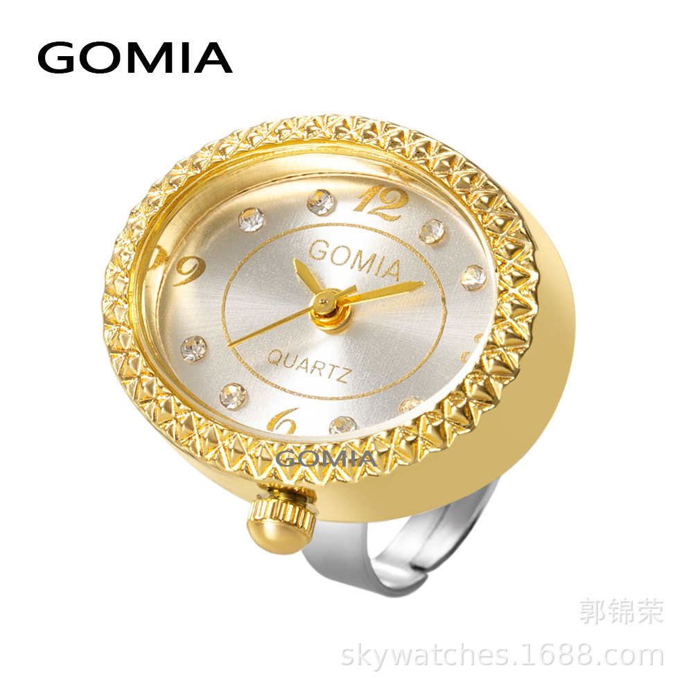 GOMIA New Ring Watch Adjustable Size Open Ring Oval Rhinestone Real Watch Small Watch