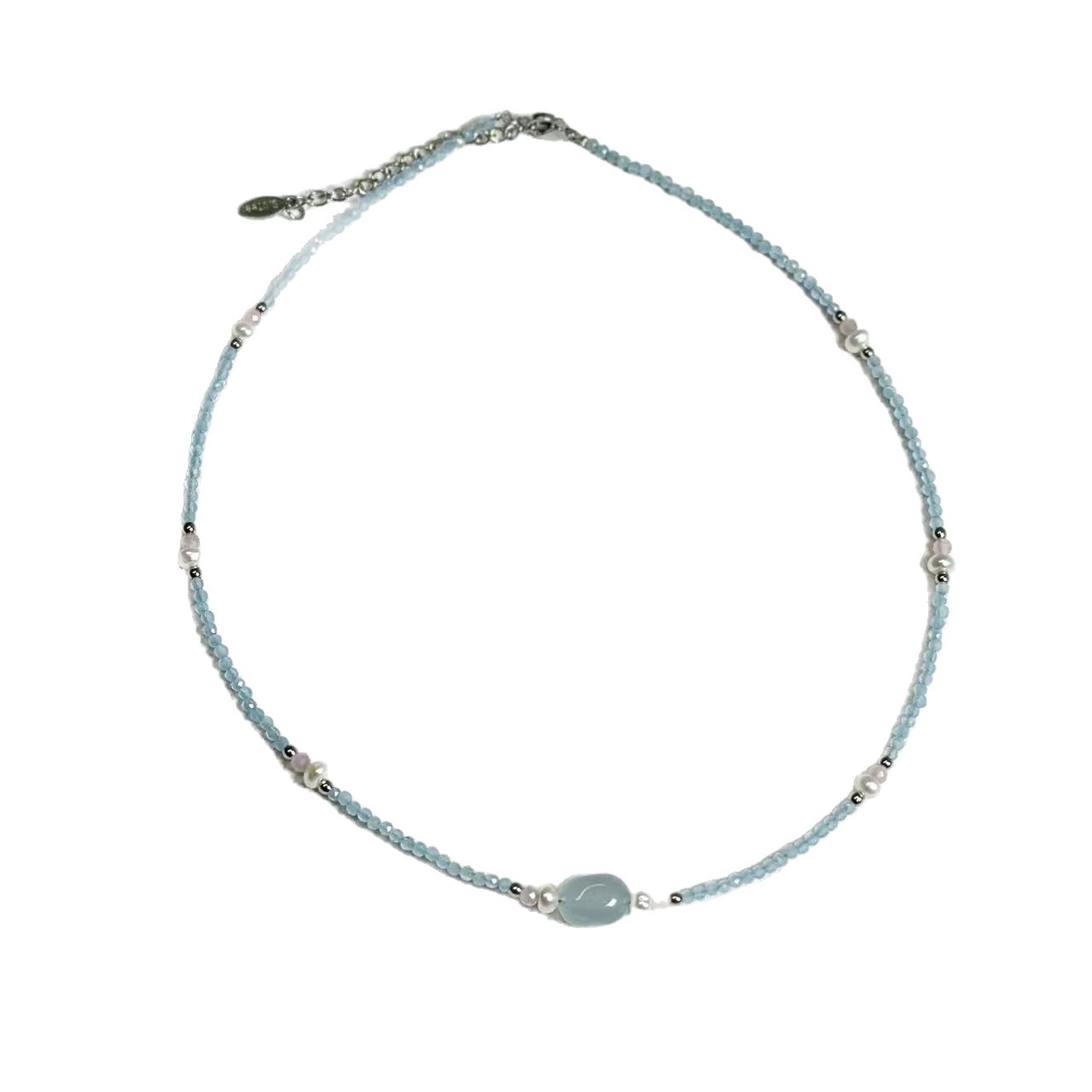 Spring Summer New Blue Cat's Eye Freshwater Pearl Necklace Women Beaded Small Simple Collarbone Chain Necklace