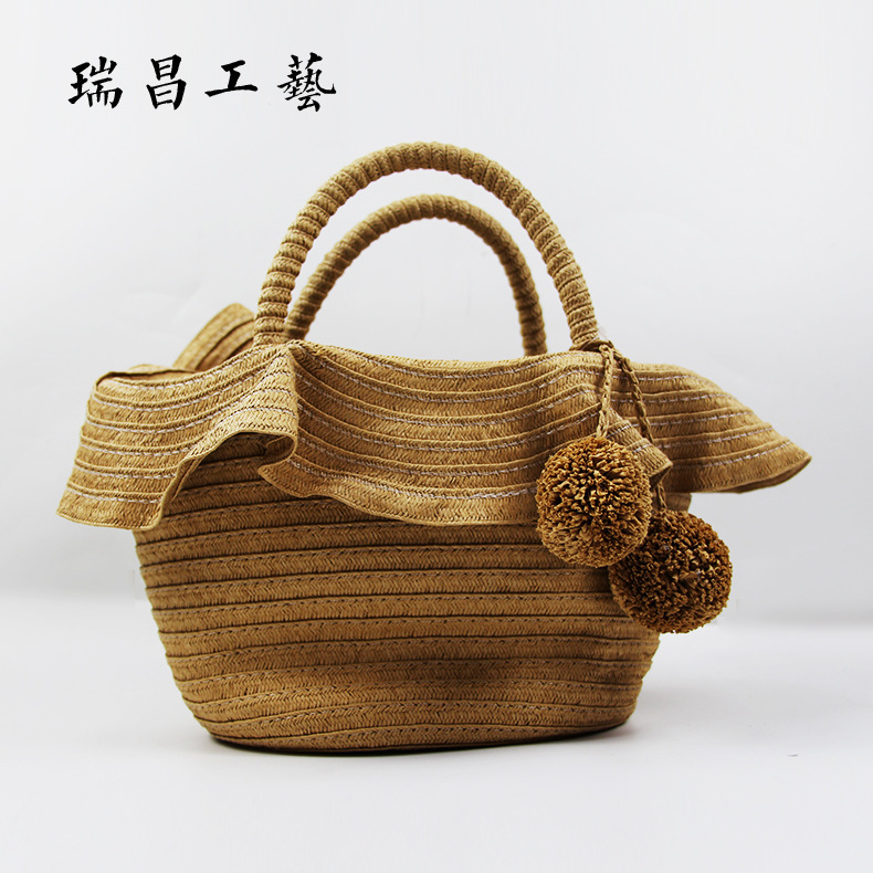 Bali paper rope woven beach bag, women's handbag, straw woven bag, lotus leaf beach bag, straw woven bag