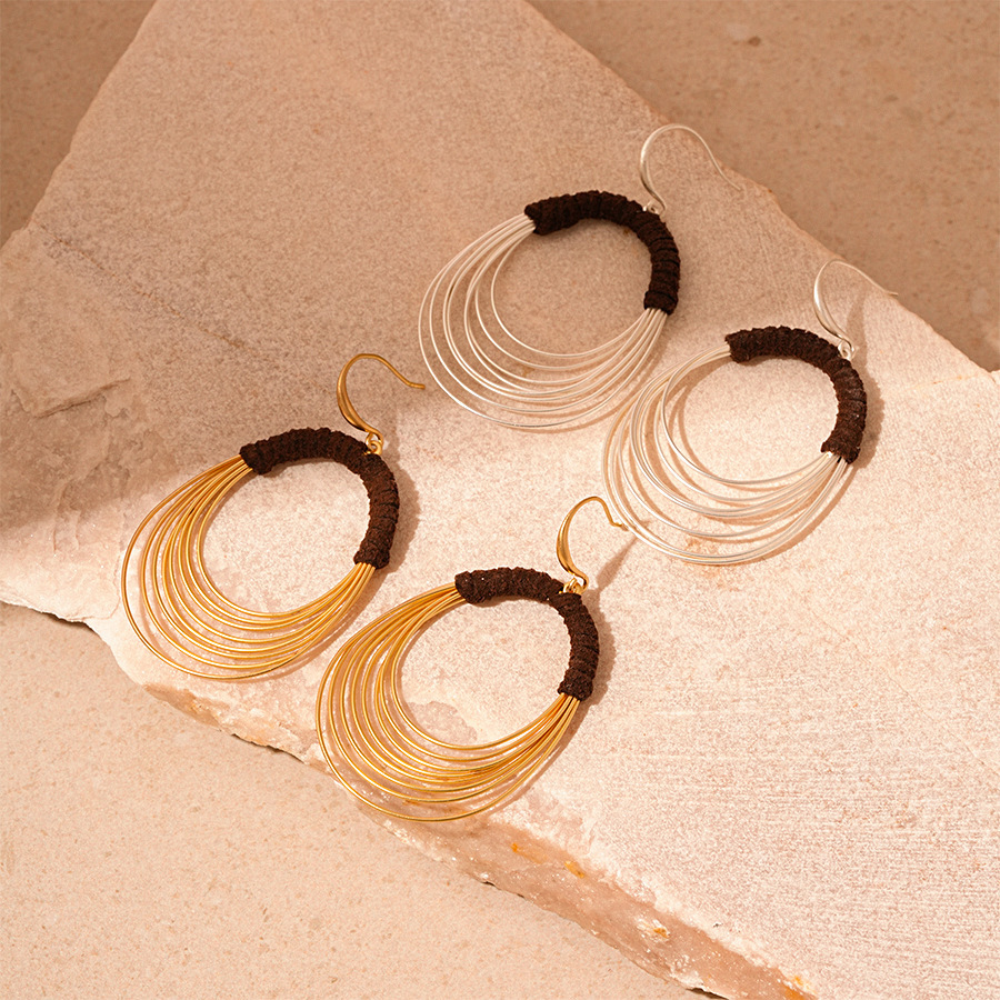 Exaggerated Multi-Layer Circle Ear Hook Fabric Woven Geometric Earrings for Women