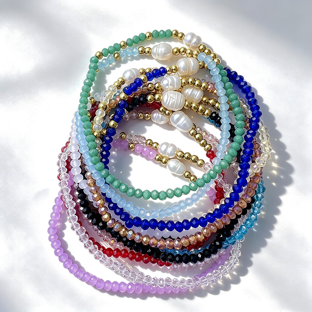 Simple 3mm Freshwater Pearl Bracelet: Sweet Best Friend Stretch Glass Layered Bracelet