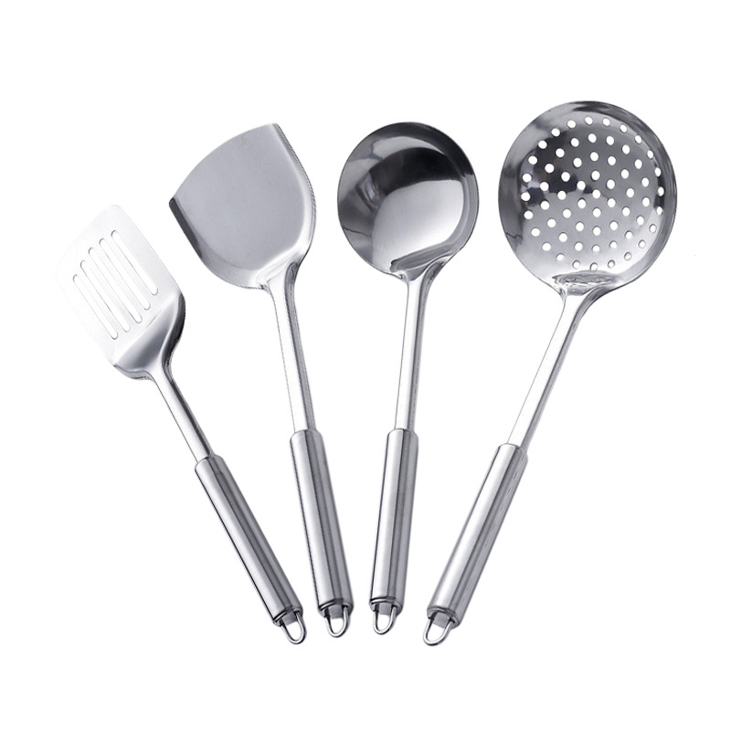 Thickened stainless steel spatula set for home use, soup spoon, high temperature resistant spatula, slotted spoon, kitchen, outdoor, hotel
