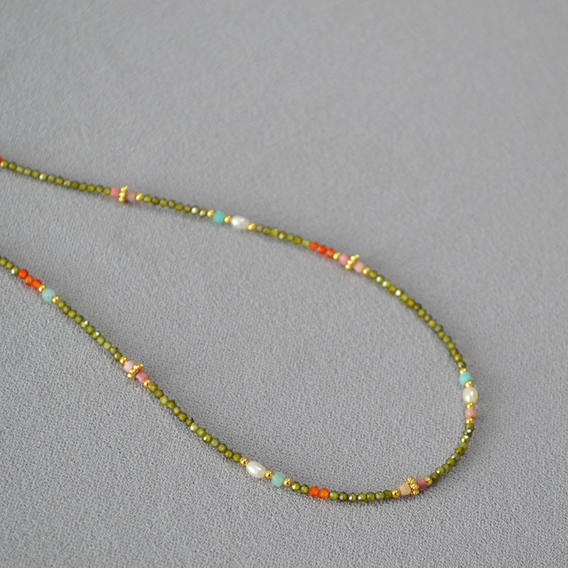 Japanese-Korean transparent texture zirconium pearl string simple ultra-fine necklace锁骨链 for women