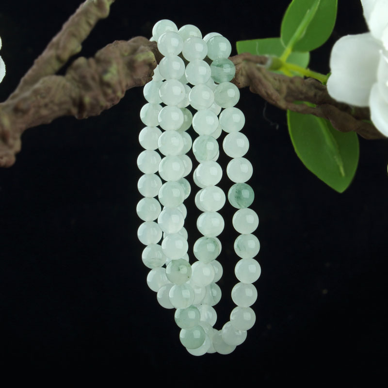 Natural Tianshan Jade Bracelet for Women Xinjiang Round Bead Floating Flower Jade Bracelet Live Streaming