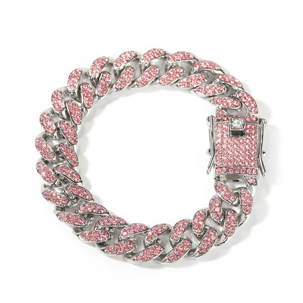 Pink Diamond Alloy Bracelet Simple Geometric Heart Bracelet Women New Cool Hip Hop Hand Jewelry