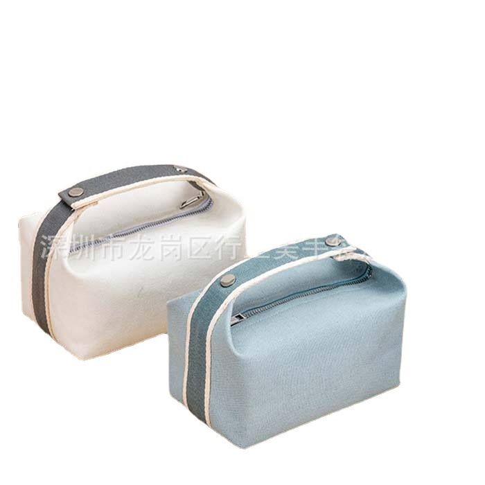 Custom design logo printing plain color organizer zipper cotton canvas bag bathroom travel makeup bag