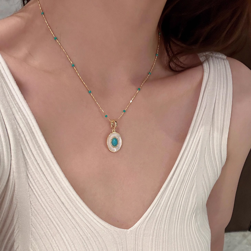 Turquoise crystal pearl necklace women stacked elegant Shi's beads commuter