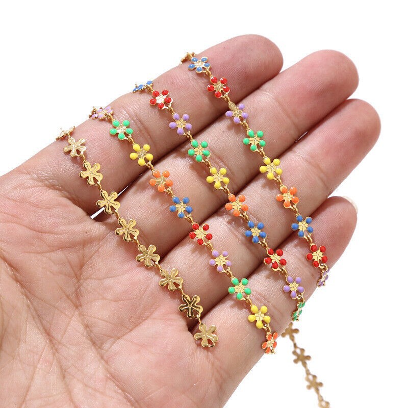 Copper Chain Oil-Drop Mixed Color Flower Chain Daisy Handmade Chain Bracelet DIY Accessories Chain