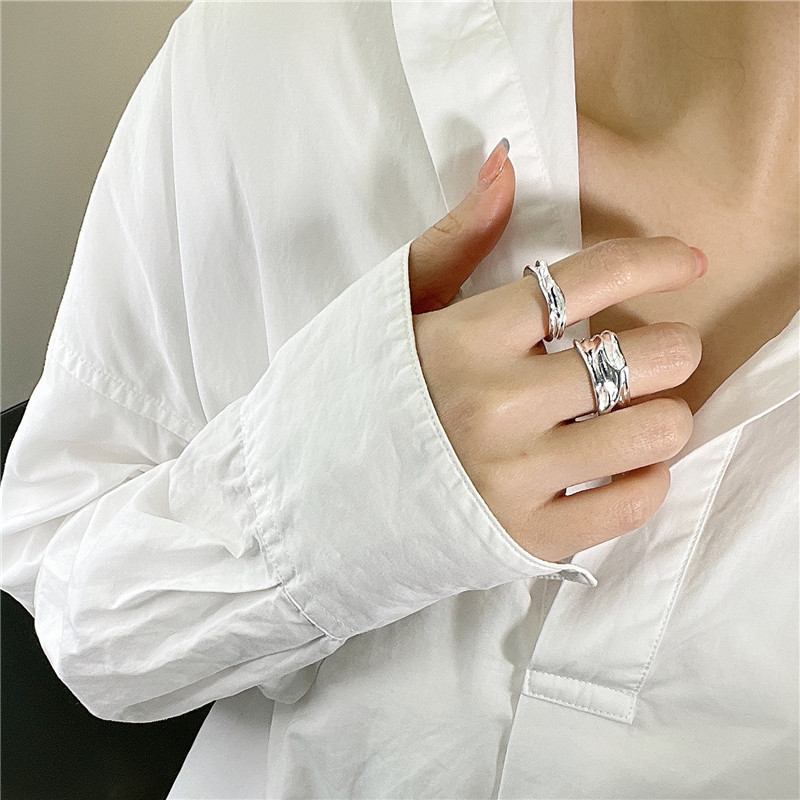 925 silver texture flowing irregular stream texture ring INS style simple ring