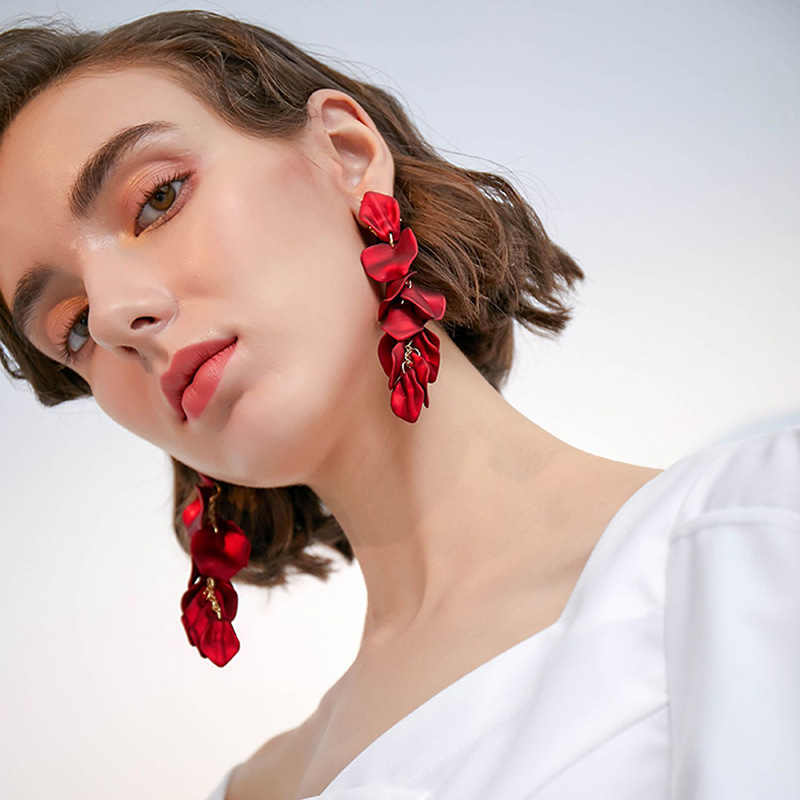 Rose Petal Long Tassel Earrings Elegant Eco-Friendly Earrings for Women