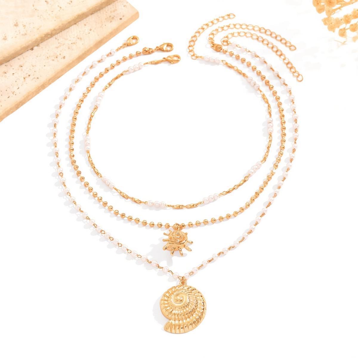 Simple and eco-friendly zinc alloy large conch pendant necklace for women with pearl handmade chain