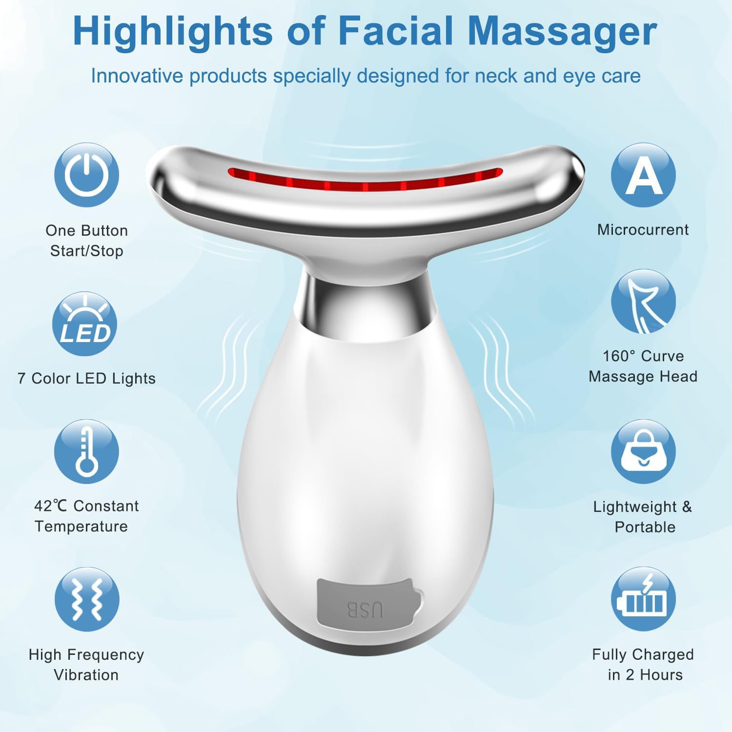 New Neck Beauty Device Vibration Massage Neck Line Device Small Iron Lifting Neck Facial Color Light导入 Beauty Device
