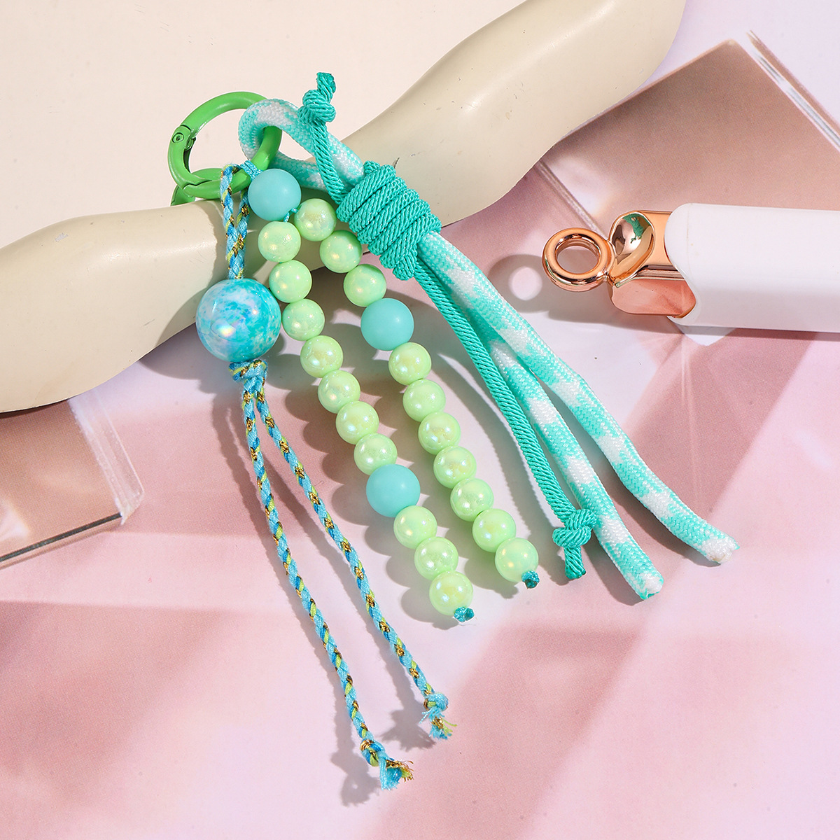 Letter keychain bead pendant small accessory phone bag pendant woven bow keychain