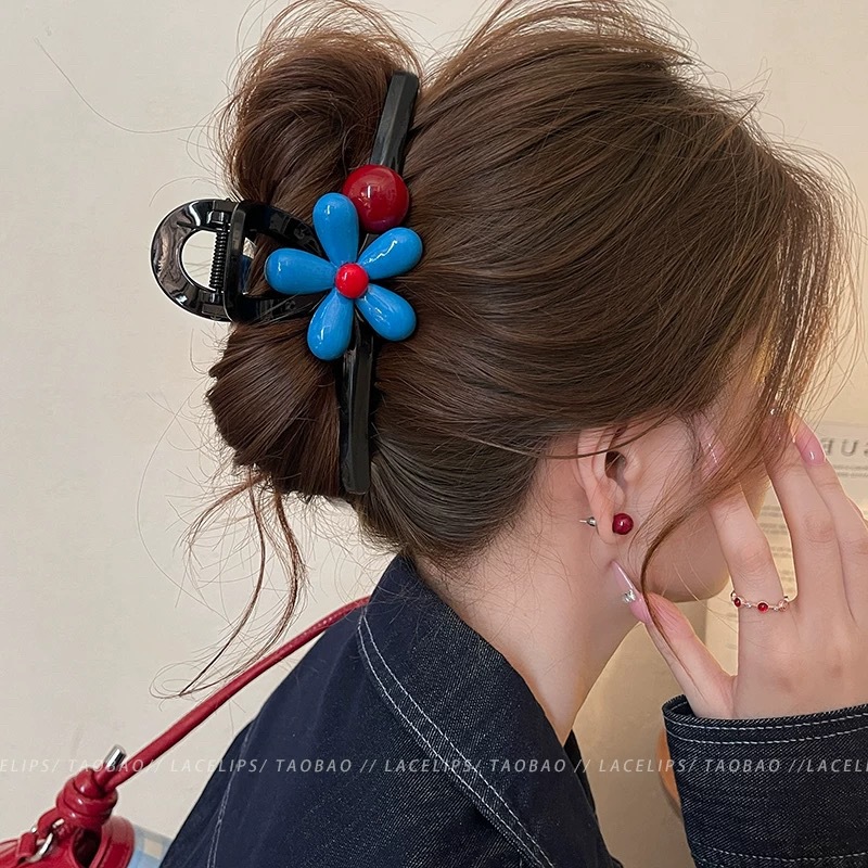 9#蓝色果冻五瓣花红珠约13cm
