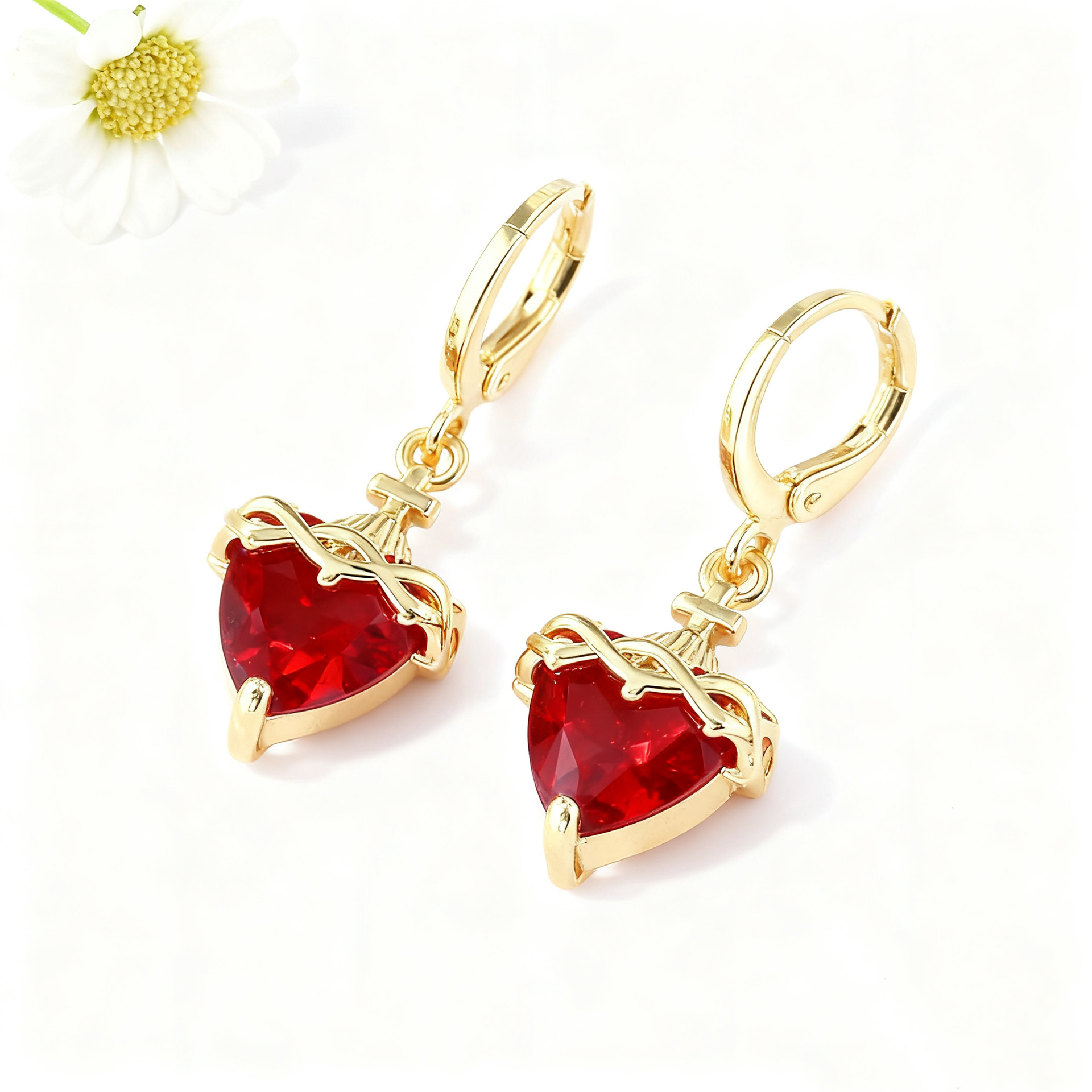 Copper plated red heart cross earring earrings sweet rose crown arrow through heart ear clip earring earrings jewelry