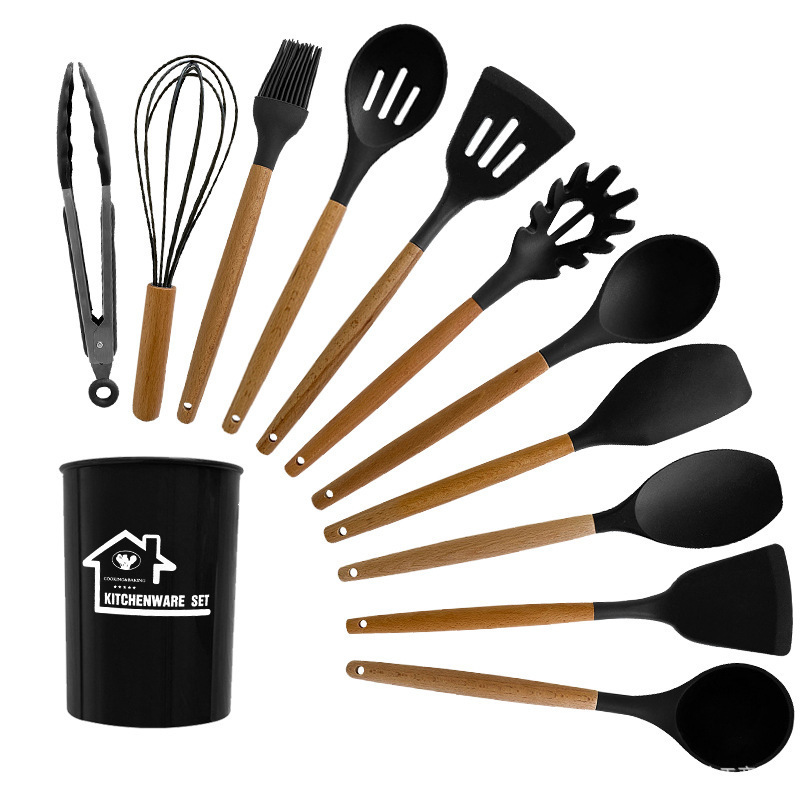 Food grade high temperature resistant silicone kitchen utensils 12-piece set household non-stick pot shovel soup spoon set