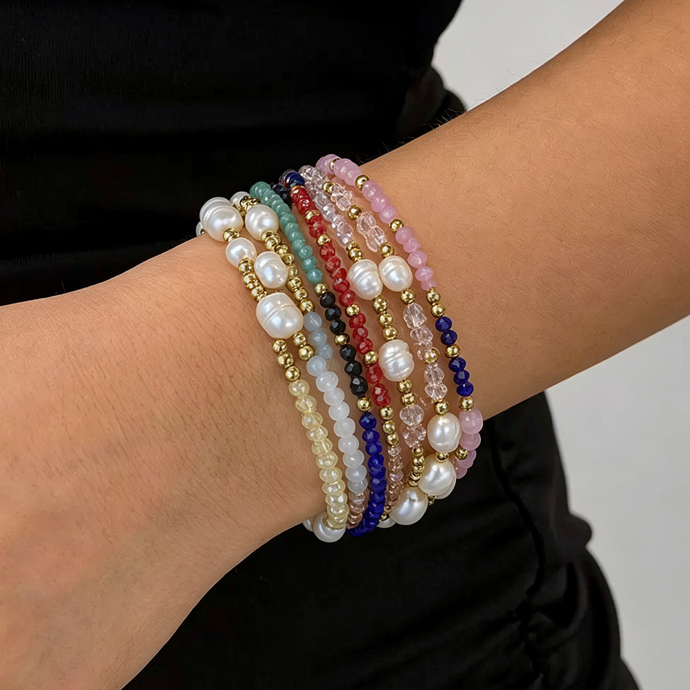 Simple 3mm Freshwater Pearl Bracelet: Sweet Best Friend Stretch Glass Layered Bracelet