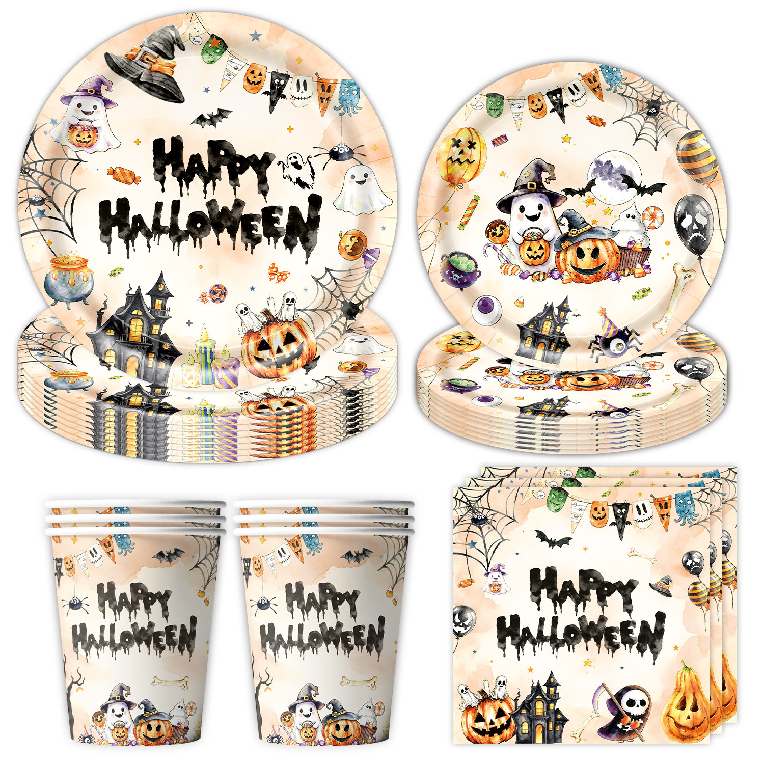 New Pumpkin Ghost Halloween Party Tableware Paper Plate Napkin Tablecloth Bunting Flag Cake Decoration